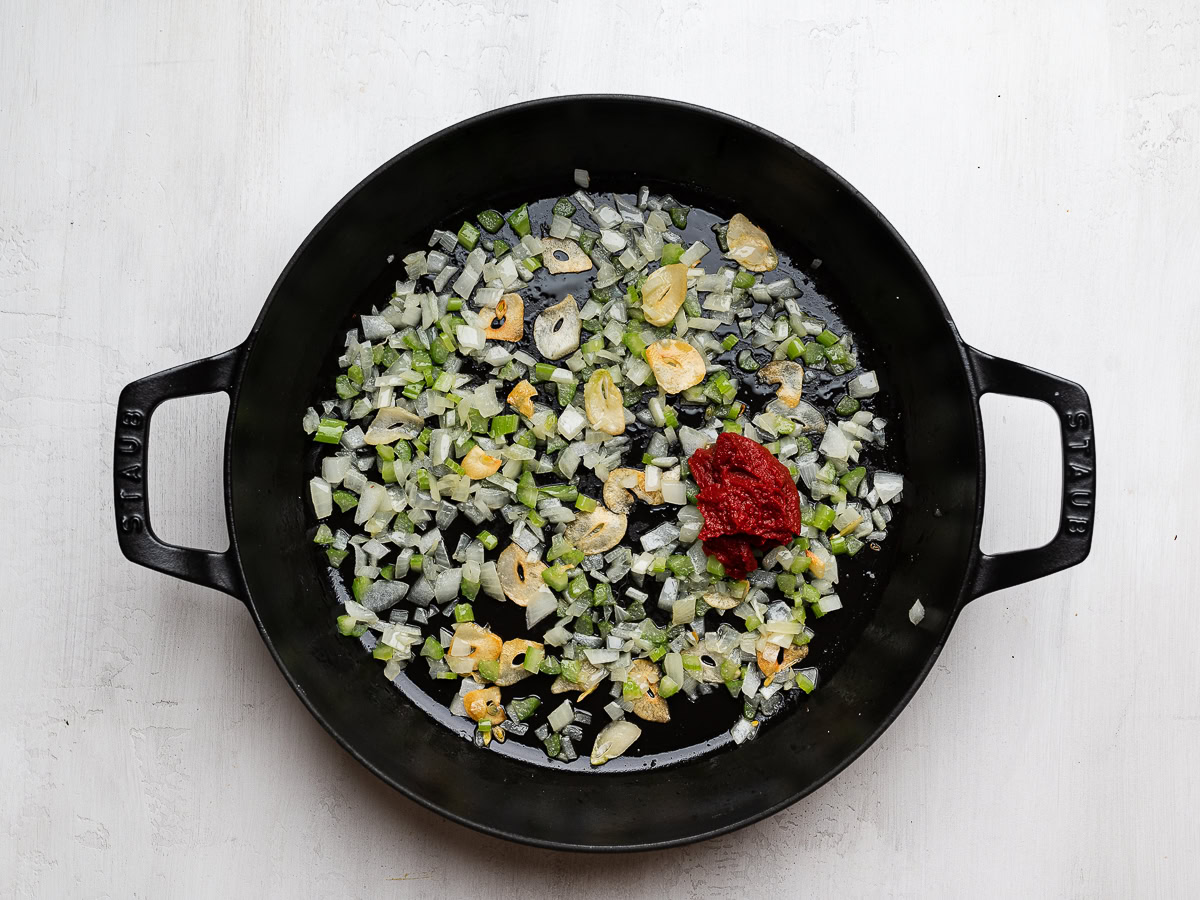 aromatics sautéing in skillet