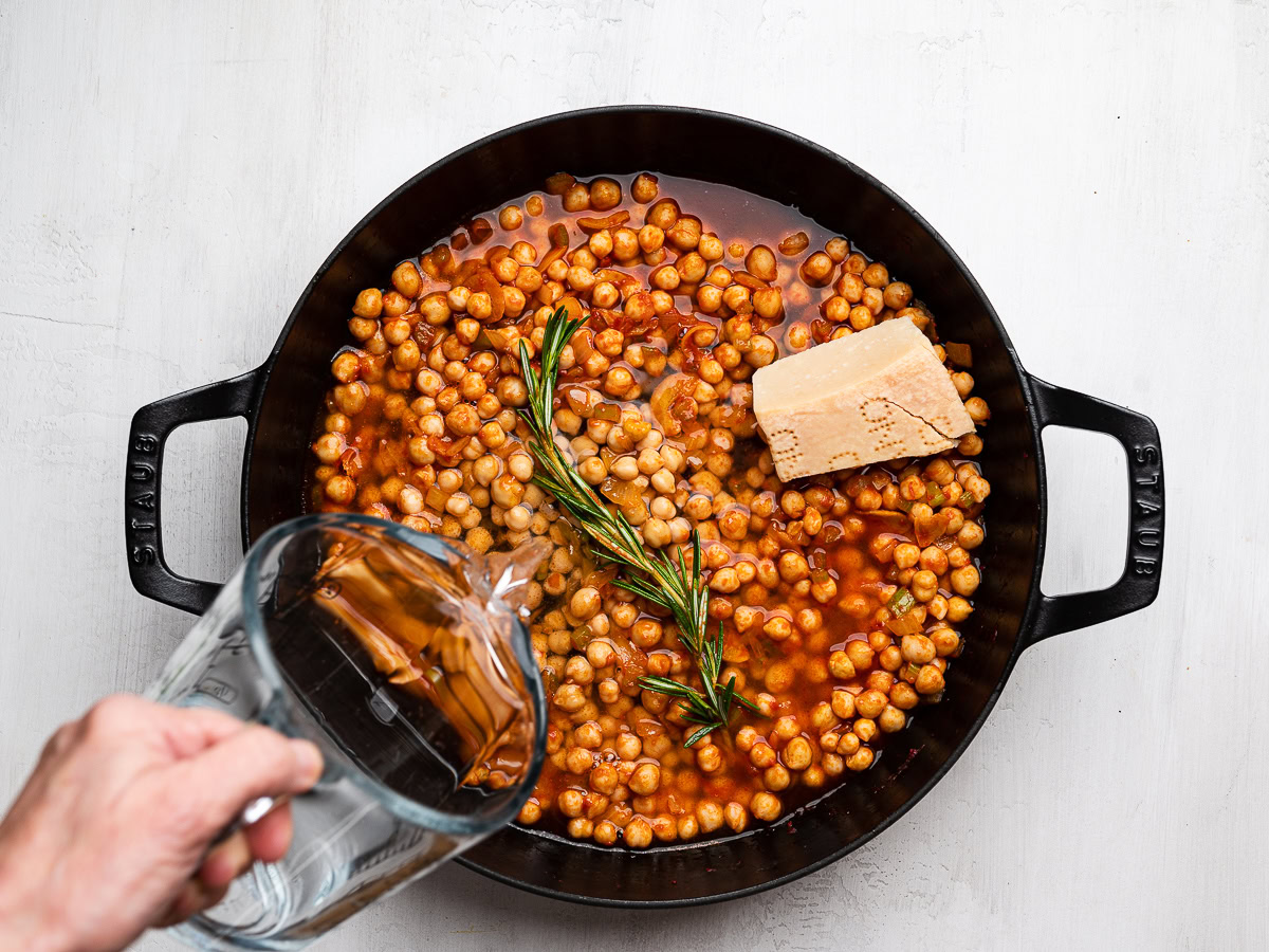 adding water to chickpea mixture