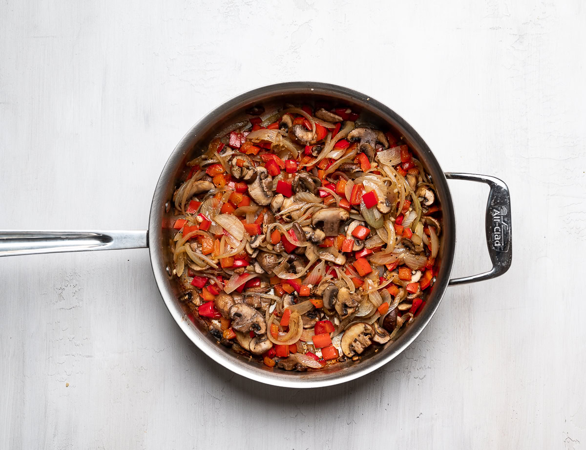 cooked vegetable mixture in skillet