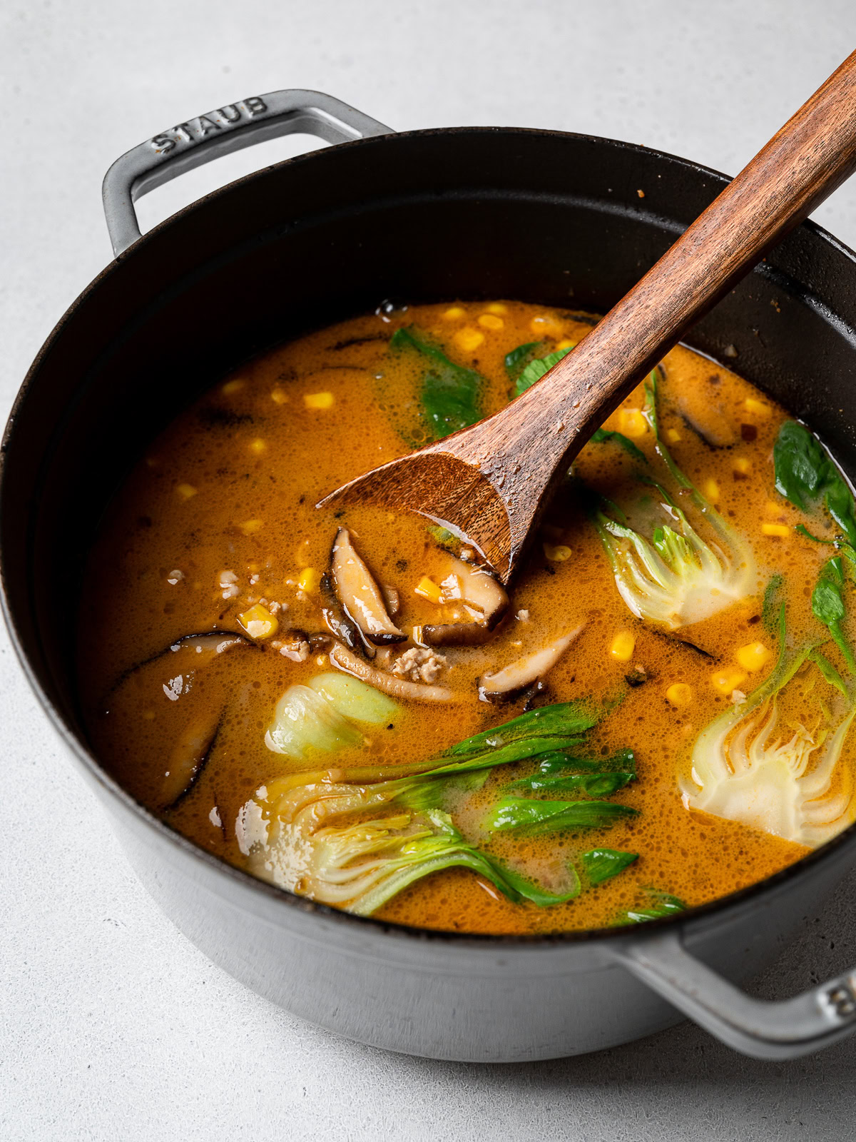 ramen broth in pot 