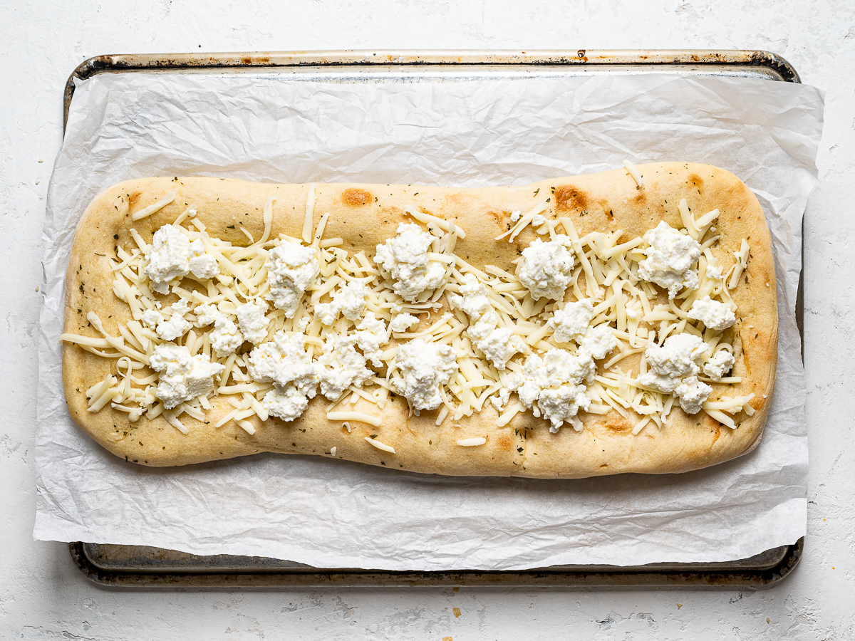 flatbread topped with mozzarella and ricotta