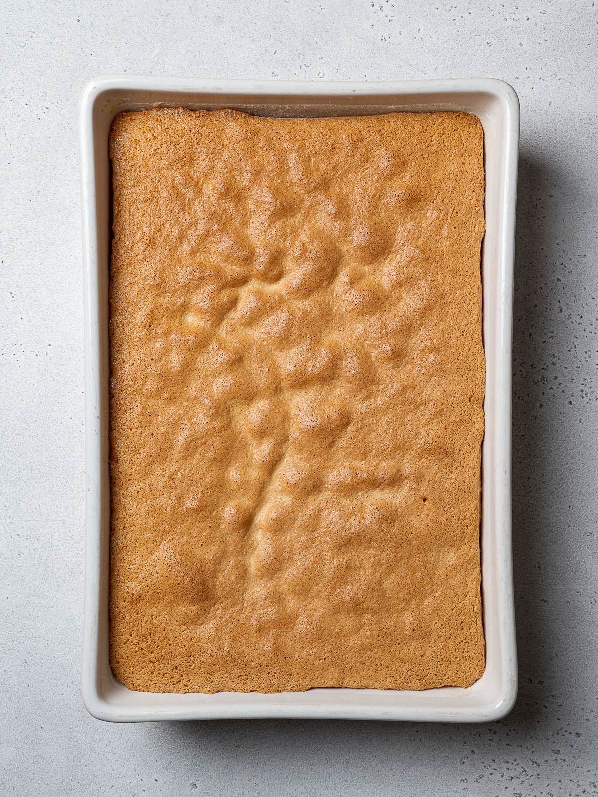 baked sponge cake in baking dish