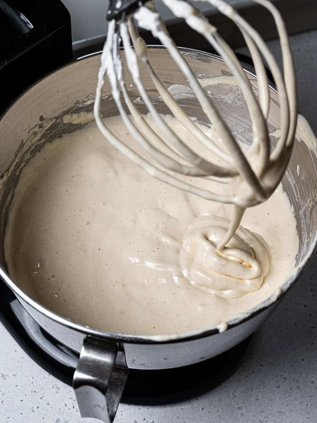 batter for the sponge cake in stand mixer bowl