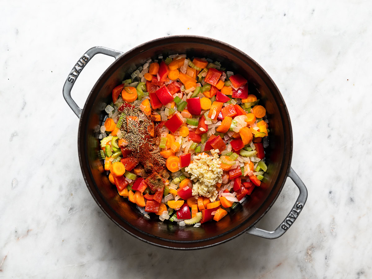 sautéed vegetables in pot 