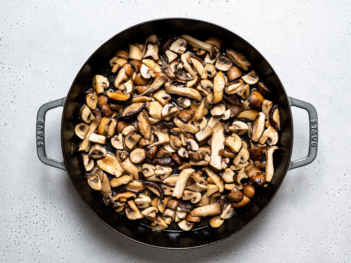 cooked mushrooms in large skillet