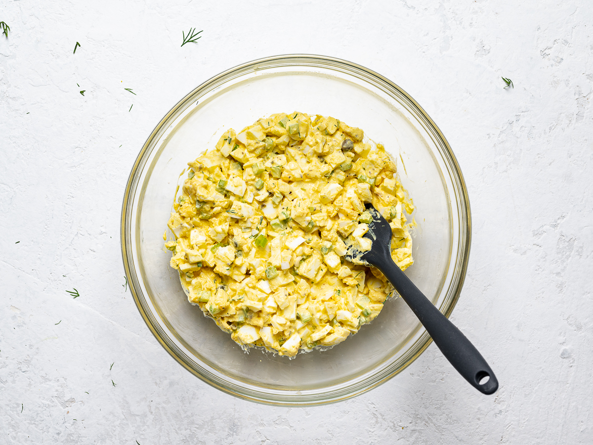 egg salad in mixing bowl
