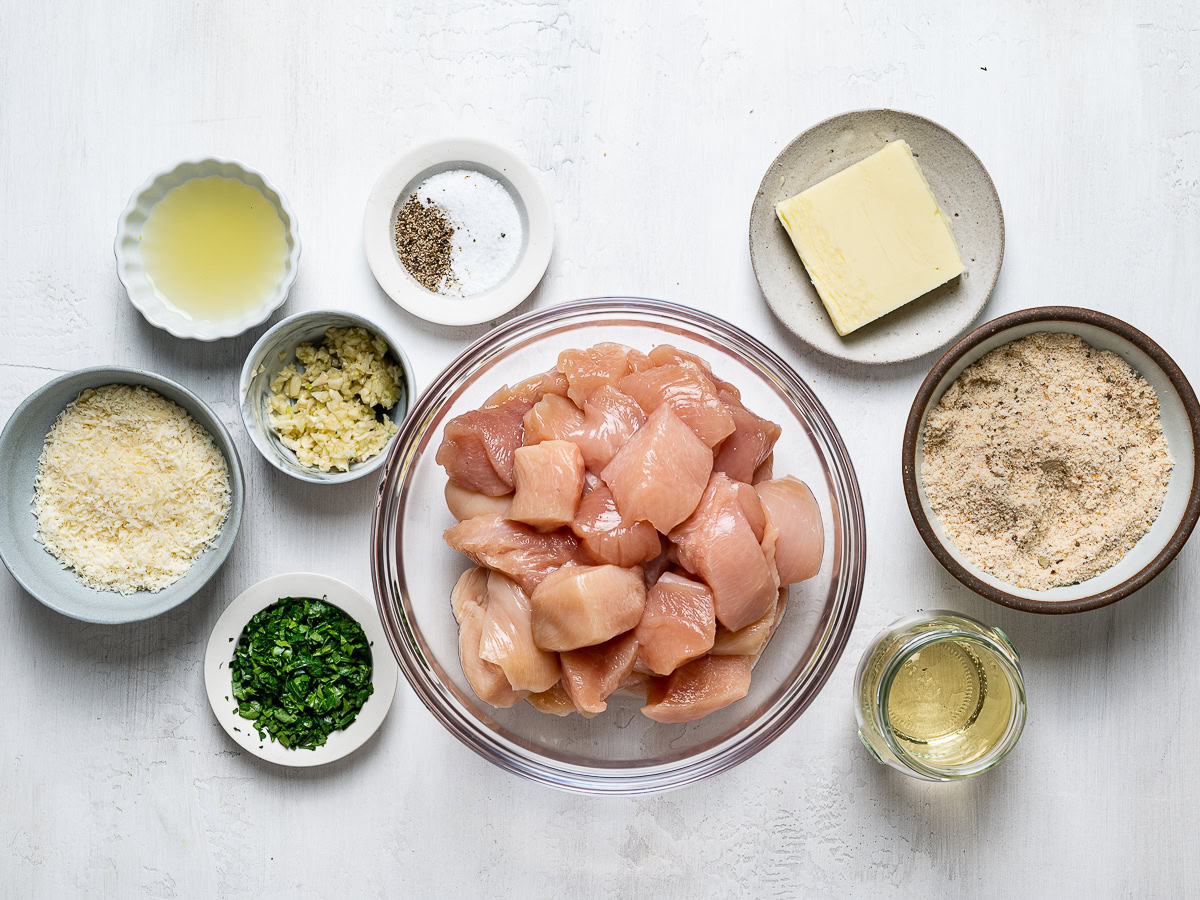 Ingredients for recipe placed in separate bowls