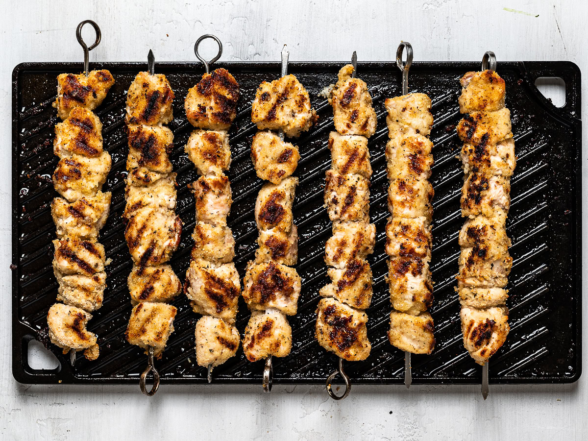 grilled chicken spiedini on grill pan