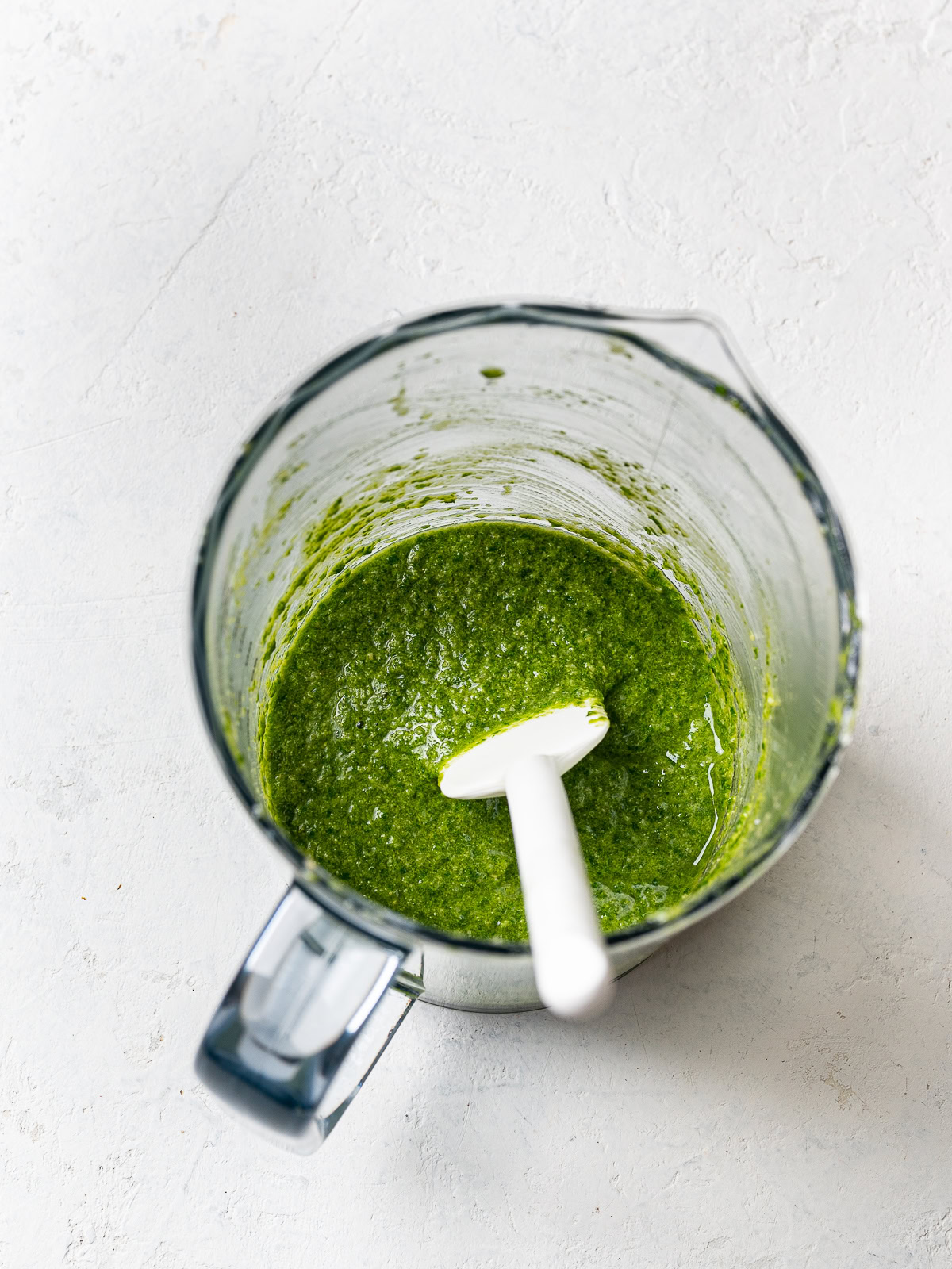 blended pesto in immersion blender