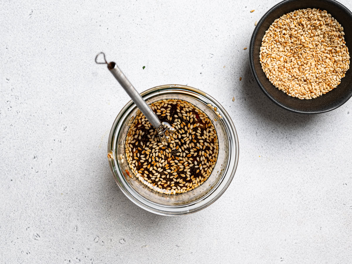 Prepared sesame ginger dressing in jar