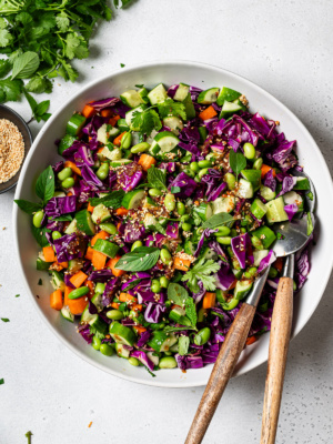 Thai chopped salad with sesame-ginger dressing served in salad bowl