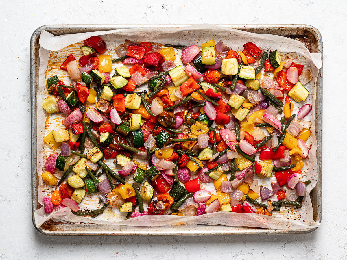 roasted vegetables on sheet pan