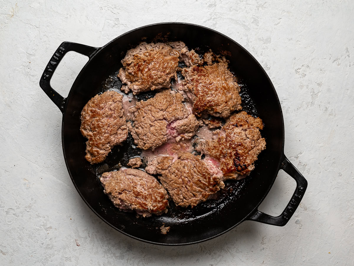 meat "patties" browning in skillet