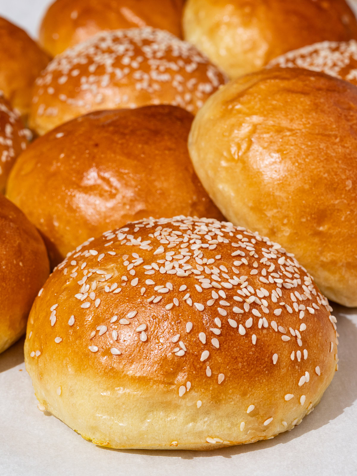 side view of light brioche hamburger bun 