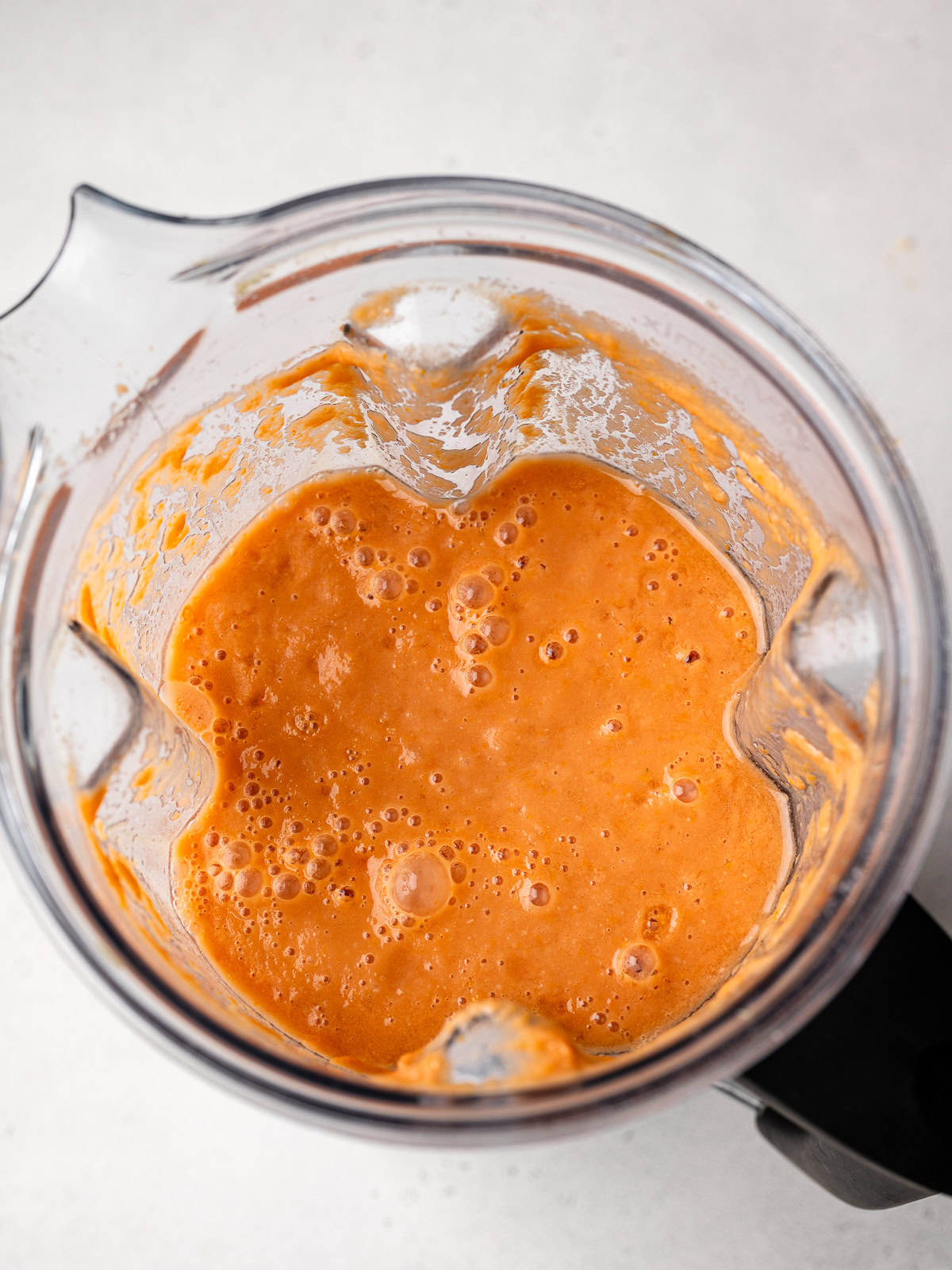 blended gazpacho soup in blender jar