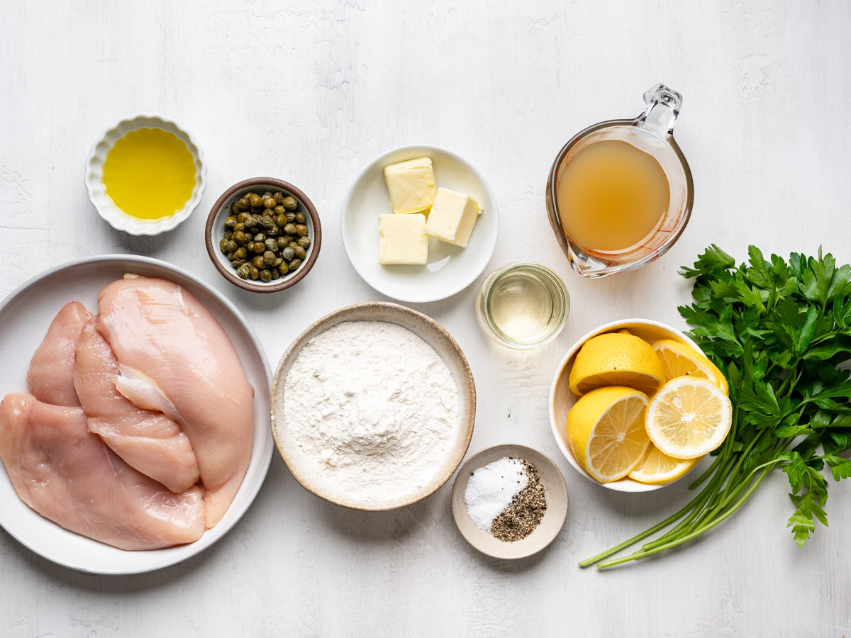 recipe ingredients laid out in plates and bowls