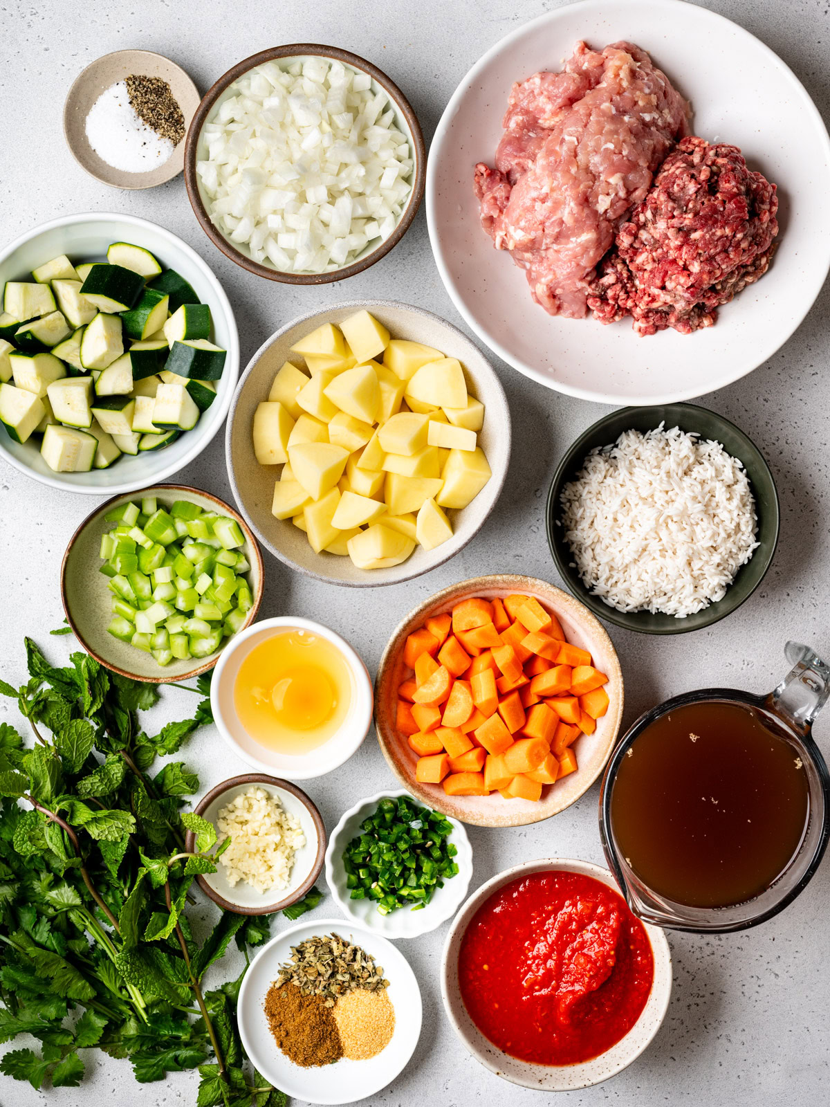 recipe ingredients prepared in bowls