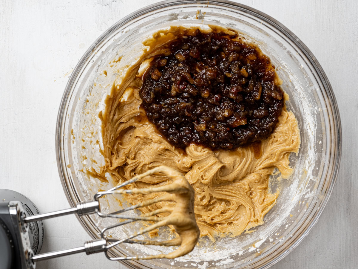  adding date mixture to the batter