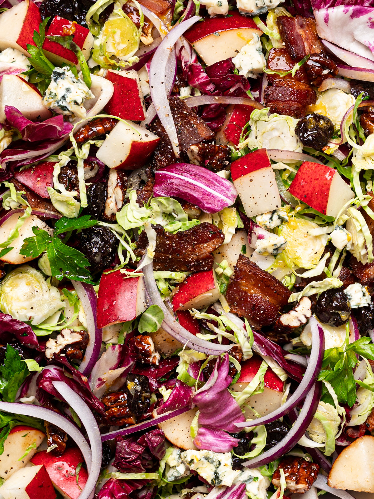 close up of prepared winter Chopped Salad with citrus dressing 