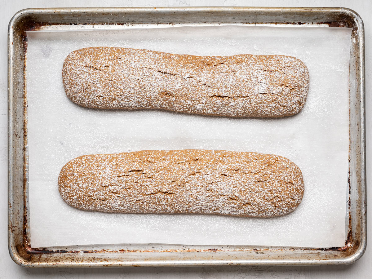 baked logs on baking sheet