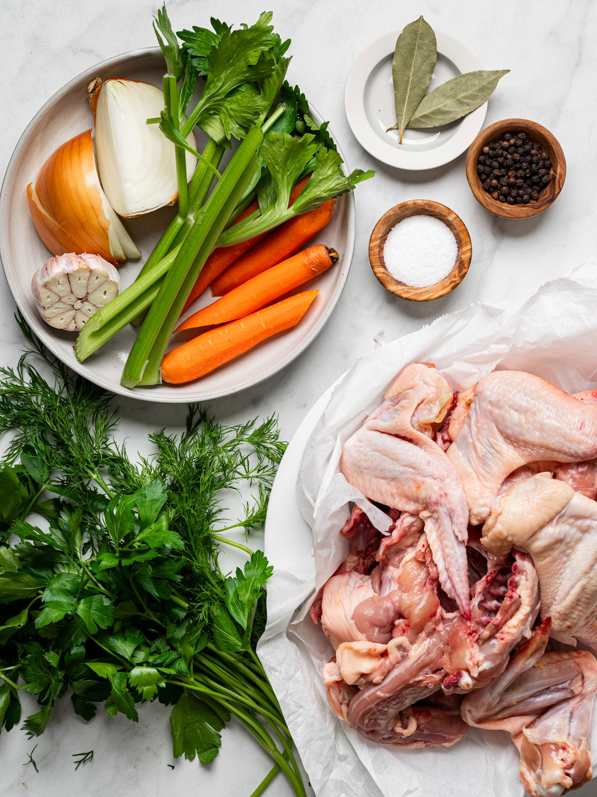 recipe ingredients prepared in bowls and plates