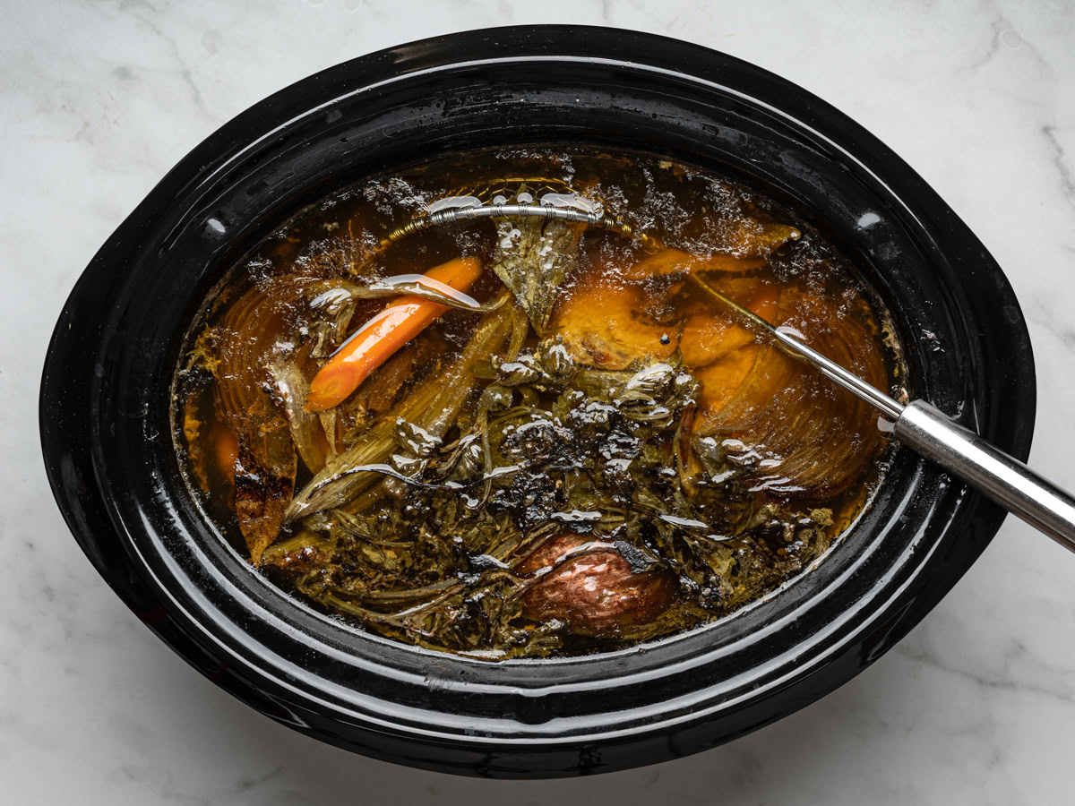 cooked bone broth in slow cooker