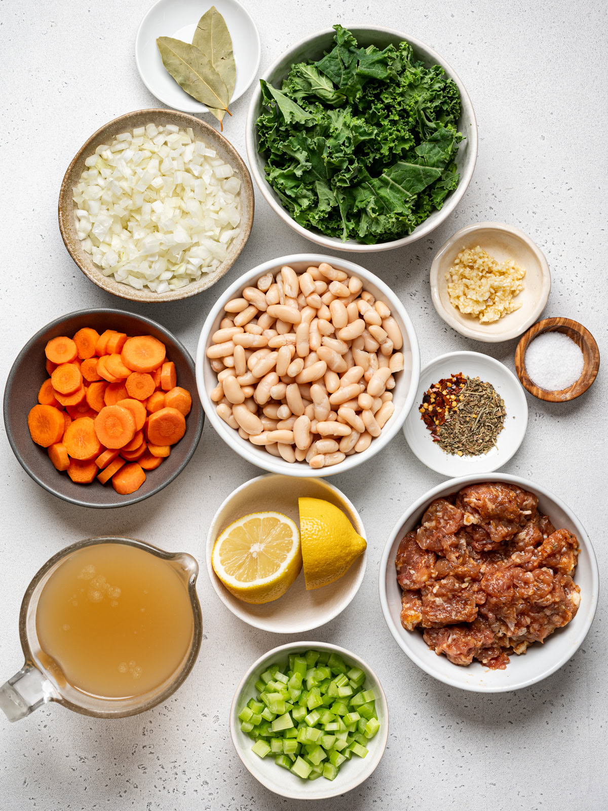 recipe ingredients prepared in small bowls