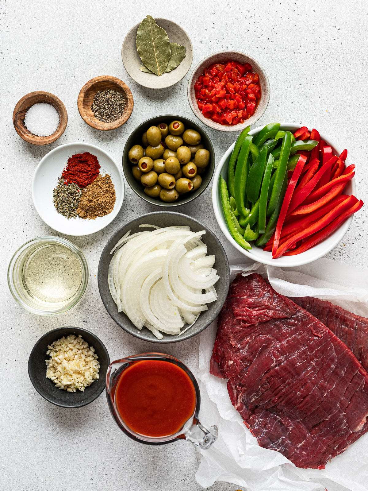 top view of recipe ingredients prepared in bowls