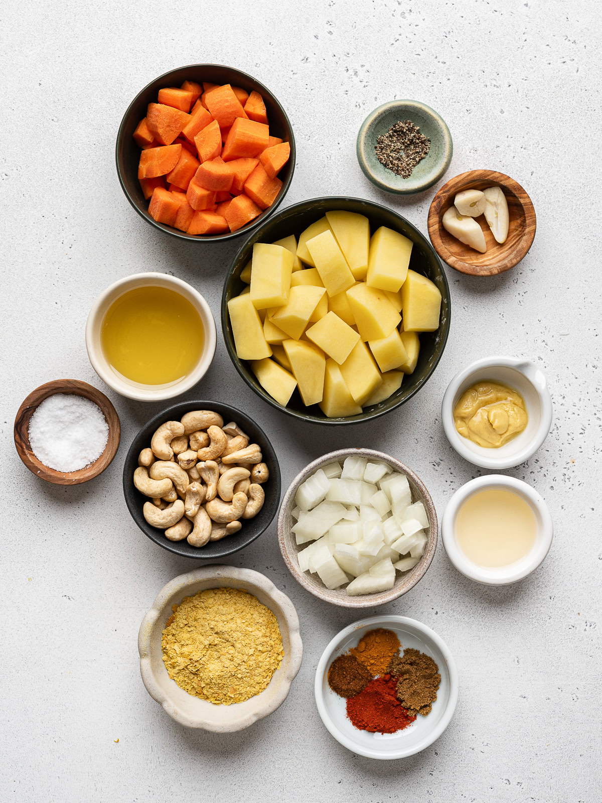 ingredients for recipe prepared in bowls