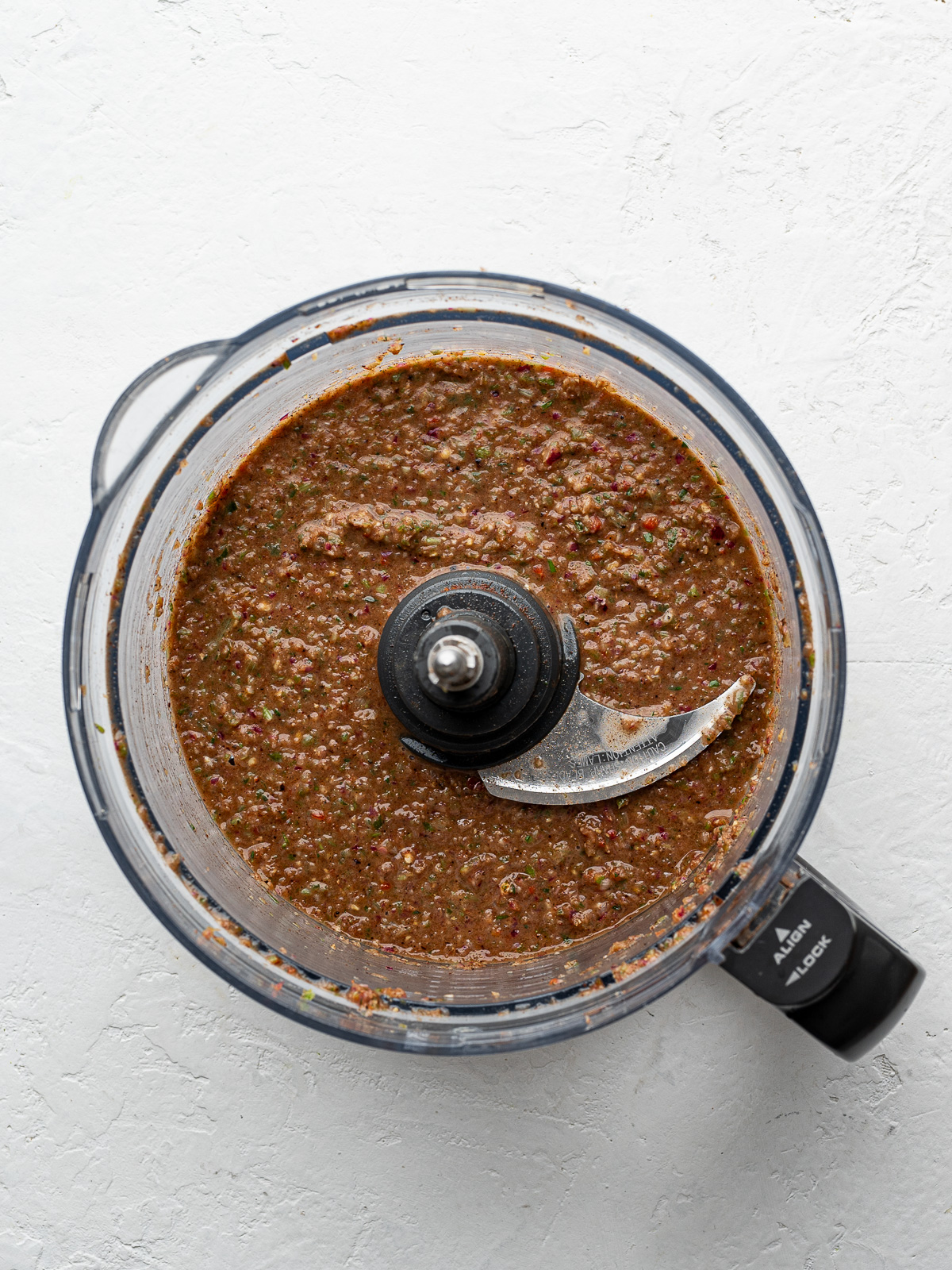 Blended marinade in food processor.
