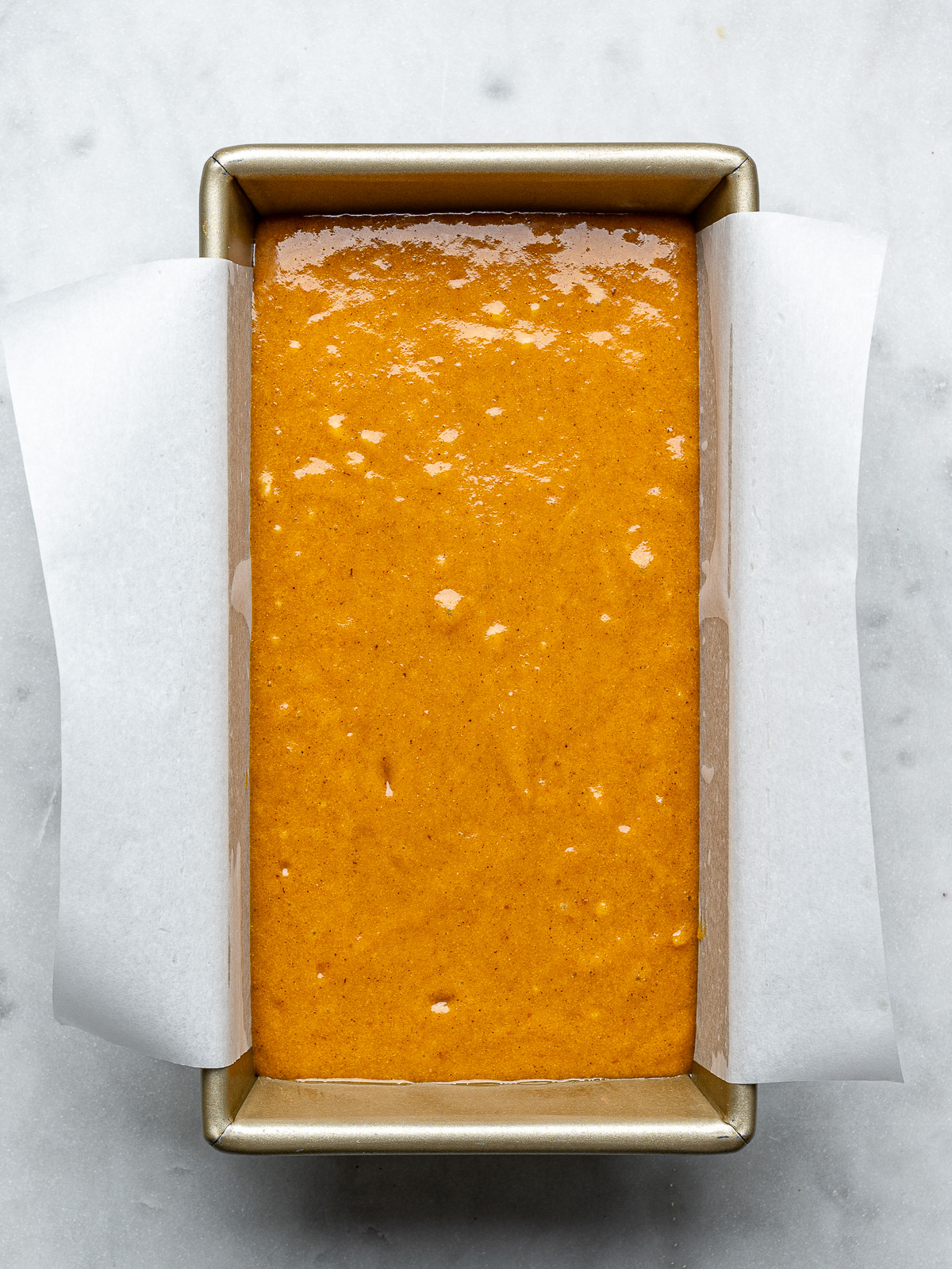 Batter in loaf pan.