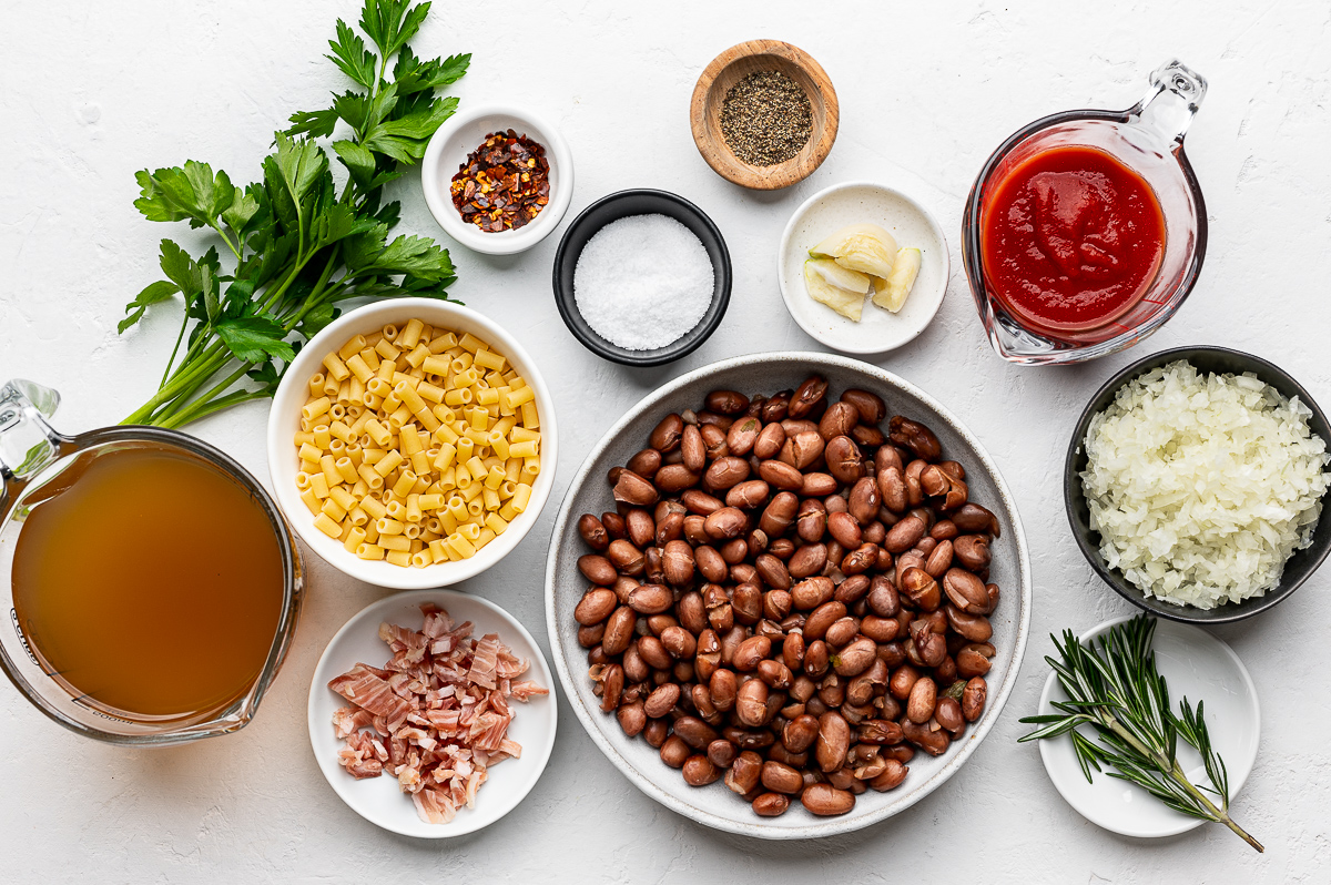 Recipe ingredients prepared in bowls.