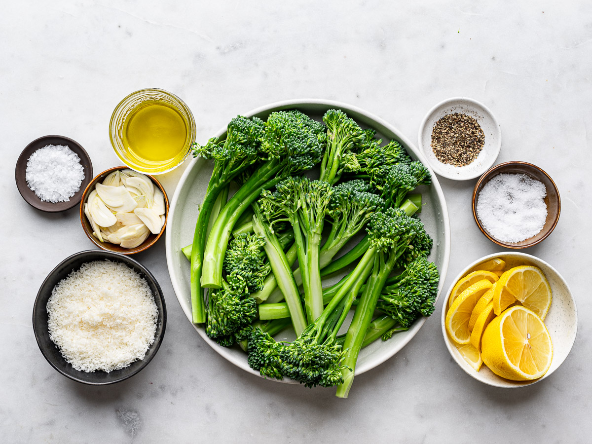 Recipe ingredients prepared in small bowls. 