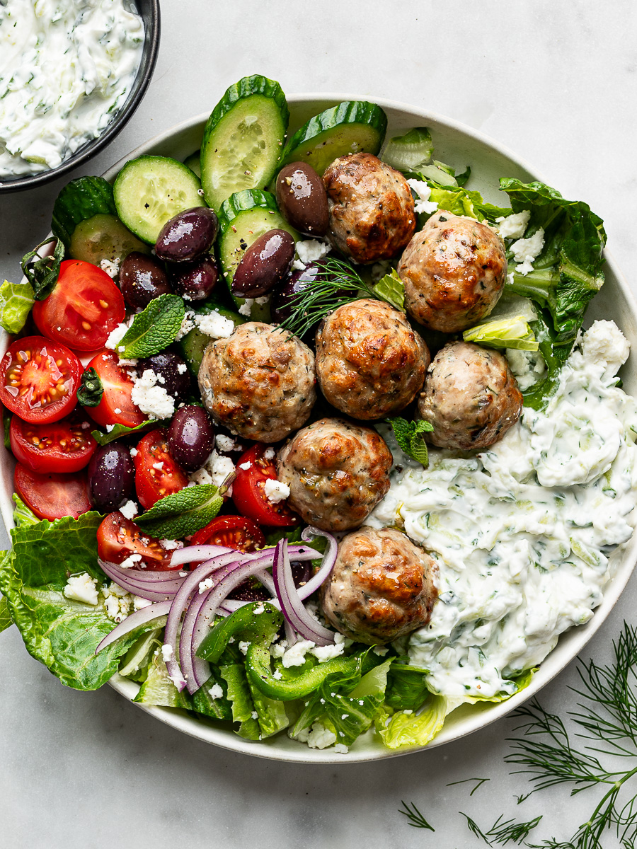 Greek Chicken Meatballs With Tzatziki