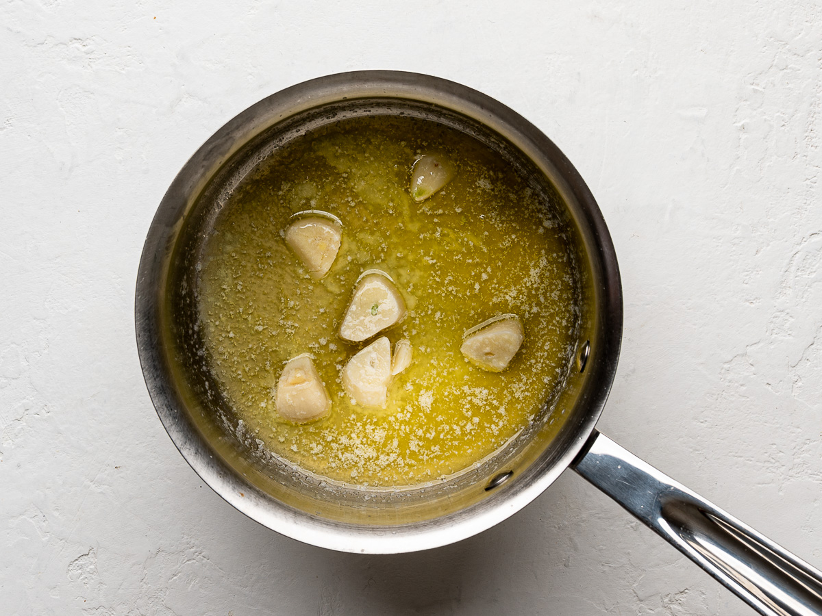 Melted butter and garlic in small saucepan.