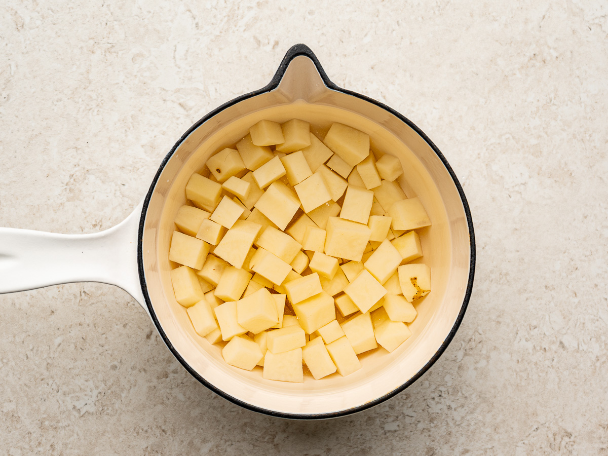 Par-boiled cubed potatos for picadillo.