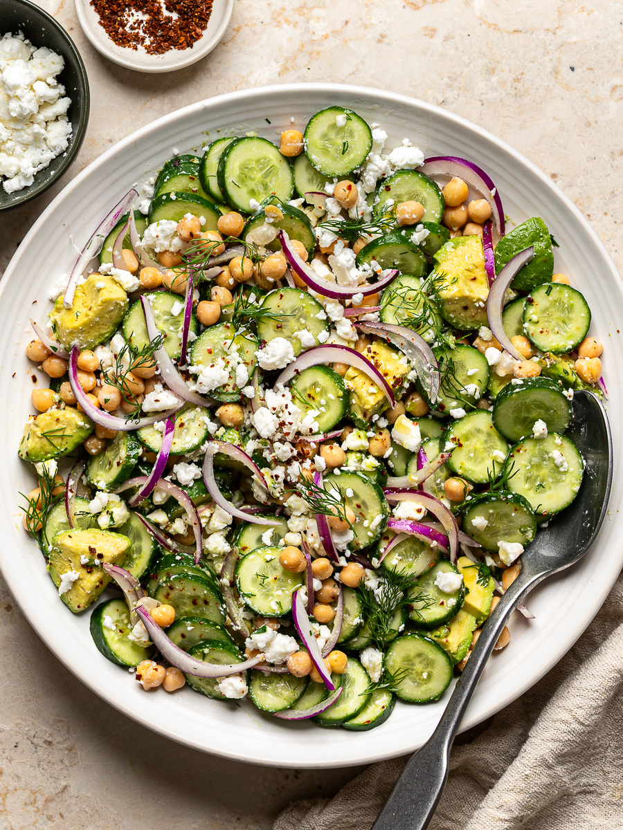 Cucumber Avocado Salad with Chickpeas and Feta